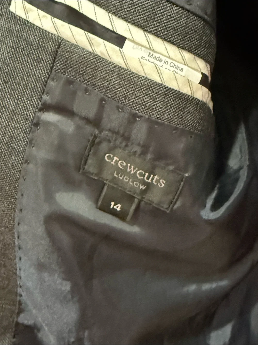Crew cuts 14 Loudlow Tollegno 1900 Wool Charcoal Grey Two-Button Blazer 535
